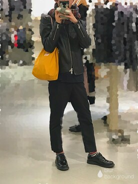 「COMME CA ISM（コムサイズム）のアイテム（ライダースジャケット）」を使った、ありくんさん（メンズ・163cm）の冬コーディネート