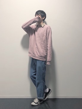「H&M（エイチ・アンド・エム）のアイテム（スウェット）」を使った、Shintaroさん（メンズ・180cm）の秋コーディネート