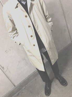 「YSL（ワイエスエル）のアイテム（ステンカラーコート）」を使った、tabg26さん（メンズ・178cm）の冬コーディネート