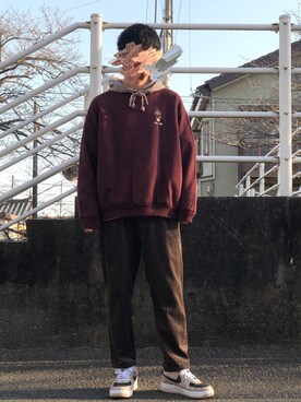 「スウェットパーカー」｜「アイテム（ブルゾン）」を使った、りゅうさん（メンズ・172cm）の冬コーディネート