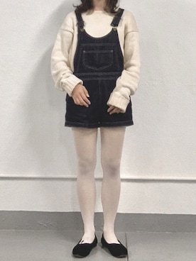 「白タイツ」｜「アイテム（オールインワン・サロペット）」を使った、なさん（レディース・153cm）の秋コーディネート