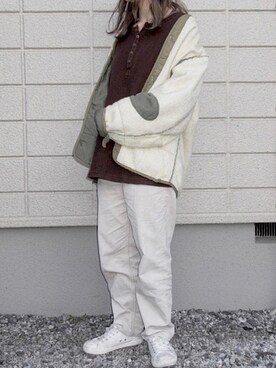 「ワッフル」｜「アイテム（ノーカラージャケット）」を使った、なさん（レディース・153cm）の春コーディネート