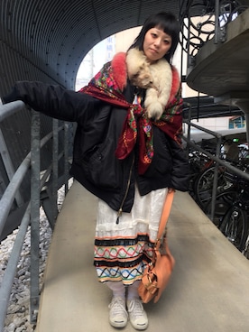 「あちゃちゅむ」｜「アイテム（MA-1）」を使った、RISA☻さん（レディース・164cm）の春コーディネート