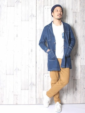 「ショップコート」｜「アイテム（デニムジャケット）」を使った、中山　直さん（メンズ・174cm）の春コーディネート