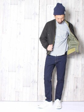 「grn」｜「アイテム（ブルゾン）」を使った、中山　直さん（メンズ・174cm）の春コーディネート