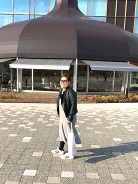 「BEAMS BOY（ビームスボーイ）のアイテム（ライダースジャケット）」を使った、hidemiさん（レディース・155cm）の春コーディネート