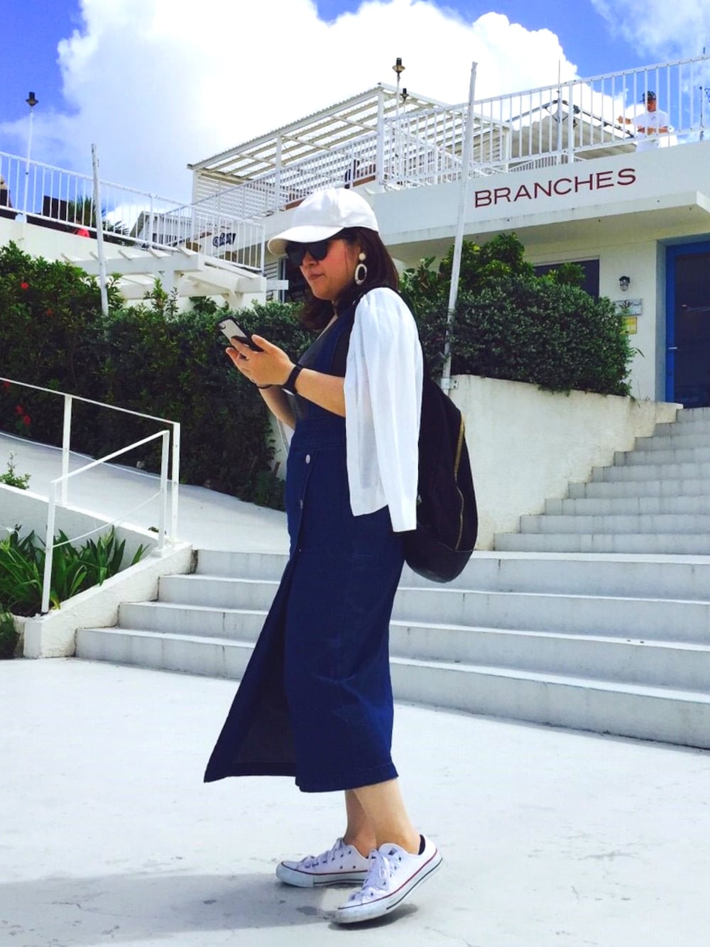 「カジュアル、ootd、沖縄」｜「CIAOPANICのマットサテンキャップ（キャップ、ホワイト系）」を使った、hidemiさん（レディース・155cm）の夏コーディネートの1枚目の写真