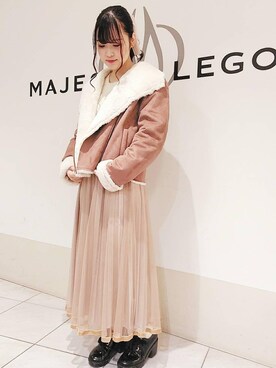 「ケーブルニット」｜「アイテム（ライダースジャケット）」を使った、マジェスティックレゴン天王寺ミオ店スタッフさん（レディース・156cm）の秋コーディネート