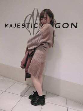 「ニットセットアップ」｜「アイテム（その他アウター）」を使った、マジェスティックレゴン天王寺ミオ店スタッフさん（レディース・156cm）の冬コーディネート