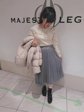 「春先取りコーデ」｜「アイテム（ジャケット/アウター）」を使った、マジェスティックレゴン天王寺ミオ店スタッフさん（レディース・156cm）の冬コーディネート