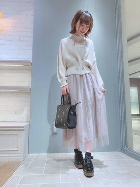 「ウッドヒールレースアップシューズ」｜マジェスティックレゴン天王寺ミオ店スタッフさん（レディース・156cm）の冬コーディネート