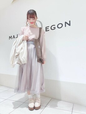 「ウッドヒールレースアップシューズ」｜マジェスティックレゴン天王寺ミオ店スタッフさん（レディース・156cm）の冬コーディネート