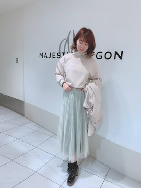 「ウッドヒールレースアップシューズ」｜マジェスティックレゴン天王寺ミオ店スタッフさん（レディース・156cm）の春コーディネート