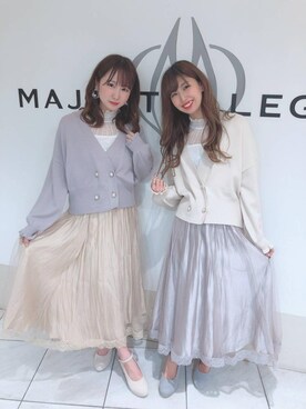 「キラキラリバーシブルスカート」｜マジェスティックレゴン天王寺ミオ店スタッフさん（レディース・156cm）の春コーディネート
