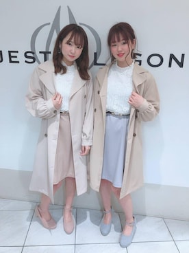 「双子コーデ」｜「アイテム（トレンチコート）」を使った、マジェスティックレゴン天王寺ミオ店スタッフさん（レディース・156cm）の春コーディネート
