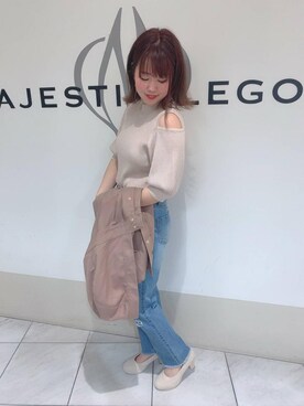 「ウエストキュッと」｜マジェスティックレゴン天王寺ミオ店スタッフさん（レディース・156cm）の春コーディネート