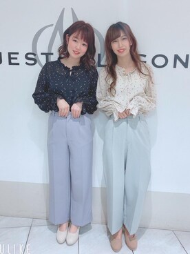 「センタープレスカラーパンツ」｜マジェスティックレゴン天王寺ミオ店スタッフさん（レディース・156cm）の春コーディネート