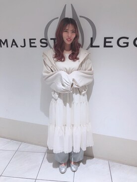 「センタープレスカラーパンツ」｜マジェスティックレゴン天王寺ミオ店スタッフさん（レディース・156cm）の春コーディネート