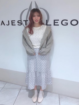 「サマーニット」｜「アイテム（ブルゾン）」を使った、マジェスティックレゴン天王寺ミオ店スタッフさん（レディース・156cm）の春コーディネート