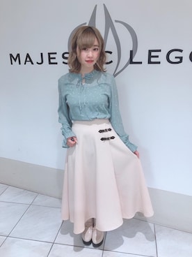 「ハート柄ブラウス」｜マジェスティックレゴン天王寺ミオ店スタッフさん（レディース・156cm）の春コーディネート