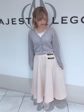 「ラップフレアスカート」｜マジェスティックレゴン天王寺ミオ店スタッフさん（レディース・156cm）の春コーディネート