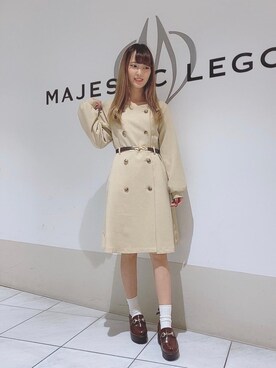 「ダブルボタン」｜「アイテム（ワンピース/ドレス）」を使った、マジェスティックレゴン天王寺ミオ店スタッフさん（レディース・156cm）の春コーディネート