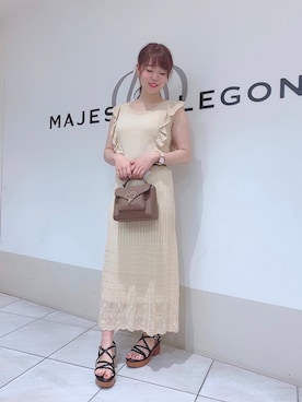 「MAJESTIC LEGON（マジェスティックレゴン）のキリカエレースタンク（タンクトップ）」を使った、マジェスティックレゴン天王寺ミオ店スタッフさん（レディース・156cm）の夏コーディネート