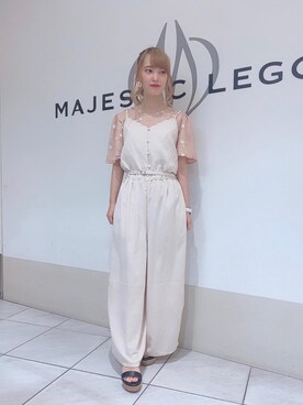 「スカラップ」｜「アイテム（オールインワン・サロペット）」を使った、マジェスティックレゴン天王寺ミオ店スタッフさん（レディース・156cm）の夏コーディネート