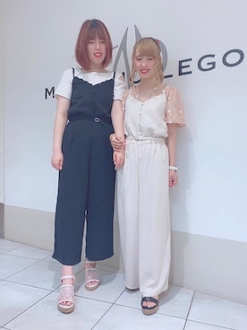 「MAJESTIC LEGON（マジェスティックレゴン）のスカラップキャミサロペット（サロペット/オーバーオール）」を使った、マジェスティックレゴン天王寺ミオ店スタッフさん（レディース・156cm）の夏コーディネート