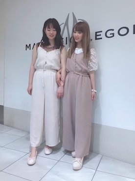 「MAJESTIC LEGON（マジェスティックレゴン）のスカラップキャミサロペット（サロペット/オーバーオール）」を使った、マジェスティックレゴン天王寺ミオ店スタッフさん（レディース・156cm）の夏コーディネート