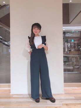 「パワショル」｜「アイテム（オールインワン・サロペット）」を使った、マジェスティックレゴン天王寺ミオ店スタッフさん（レディース・156cm）の夏コーディネート