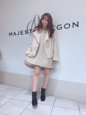 「チュニック」｜「アイテム（ライダースジャケット）」を使った、マジェスティックレゴン天王寺ミオ店スタッフさん（レディース・156cm）の秋コーディネート