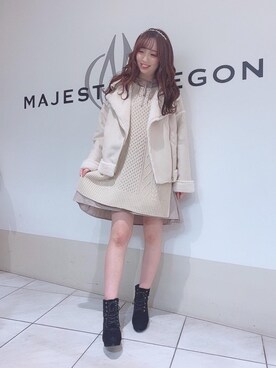 「チュニック」｜「アイテム（ライダースジャケット）」を使った、マジェスティックレゴン天王寺ミオ店スタッフさん（レディース・156cm）の秋コーディネート