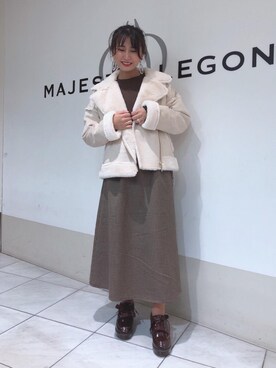「新作」｜「アイテム（ライダースジャケット）」を使った、マジェスティックレゴン天王寺ミオ店スタッフさん（レディース・156cm）の秋コーディネート