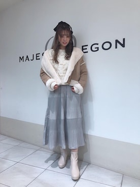 「アイボリー」｜「アイテム（ライダースジャケット）」を使った、マジェスティックレゴン天王寺ミオ店スタッフさん（レディース・156cm）の秋コーディネート