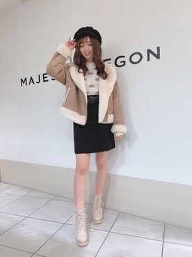 「女子会」｜「アイテム（ライダースジャケット）」を使った、マジェスティックレゴン天王寺ミオ店スタッフさん（レディース・156cm）の秋コーディネート