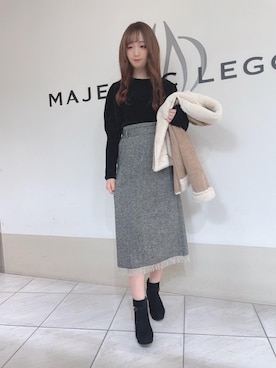 「ケーブルニット」｜「アイテム（ライダースジャケット）」を使った、マジェスティックレゴン天王寺ミオ店スタッフさん（レディース・156cm）の秋コーディネート