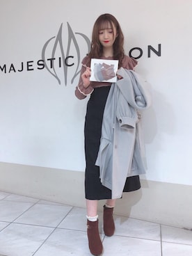 「アシンメトリー」｜「アイテム（その他アウター）」を使った、マジェスティックレゴン天王寺ミオ店スタッフさん（レディース・156cm）の冬コーディネート