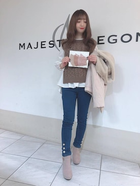 「フードファー」｜マジェスティックレゴン天王寺ミオ店スタッフさん（レディース・156cm）の冬コーディネート