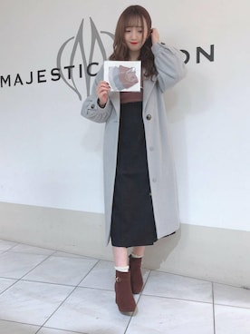 「黒スカート」｜「アイテム（その他アウター）」を使った、マジェスティックレゴン天王寺ミオ店スタッフさん（レディース・156cm）の冬コーディネート