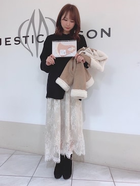 「セットアイテム」｜「アイテム（ライダースジャケット）」を使った、マジェスティックレゴン天王寺ミオ店スタッフさん（レディース・156cm）の冬コーディネート