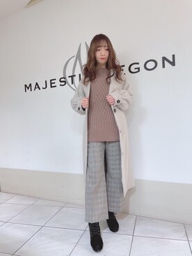「ロングニット」｜「アイテム（その他アウター）」を使った、マジェスティックレゴン天王寺ミオ店スタッフさん（レディース・156cm）の冬コーディネート