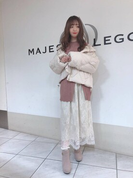 「ロングニット」｜「アイテム（ワンピース/ドレス）」を使った、マジェスティックレゴン天王寺ミオ店スタッフさん（レディース・156cm）の冬コーディネート