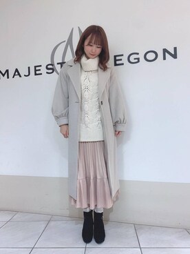 「ロングニット」｜「アイテム（その他アウター）」を使った、マジェスティックレゴン天王寺ミオ店スタッフさん（レディース・156cm）の冬コーディネート