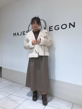 「チェックワンピース」｜「アイテム（ライダースジャケット）」を使った、マジェスティックレゴン天王寺ミオ店スタッフさん（レディース・156cm）の冬コーディネート