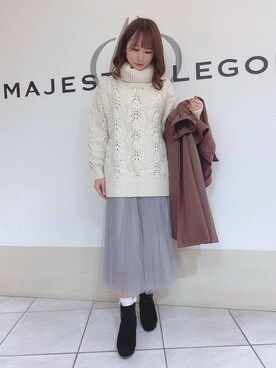 「ロングニット」｜「アイテム（その他アウター）」を使った、マジェスティックレゴン天王寺ミオ店スタッフさん（レディース・155cm）の冬コーディネート