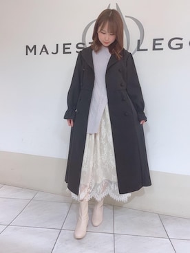 「レースワンピース」｜「アイテム（その他アウター）」を使った、マジェスティックレゴン天王寺ミオ店スタッフさん（レディース・155cm）の冬コーディネート