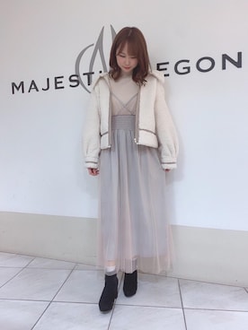 「レースワンピース」｜「アイテム（その他アウター）」を使った、マジェスティックレゴン天王寺ミオ店スタッフさん（レディース・156cm）の冬コーディネート