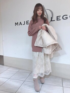 「ロングニット」｜「アイテム（ジャケット/アウター）」を使った、マジェスティックレゴン天王寺ミオ店スタッフさん（レディース・156cm）の冬コーディネート