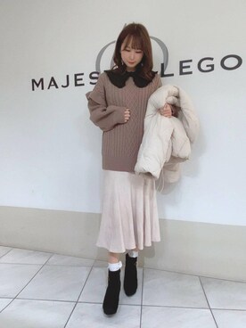 「ロングニット」｜「アイテム（ジャケット/アウター）」を使った、マジェスティックレゴン天王寺ミオ店スタッフさん（レディース・155cm）の冬コーディネート